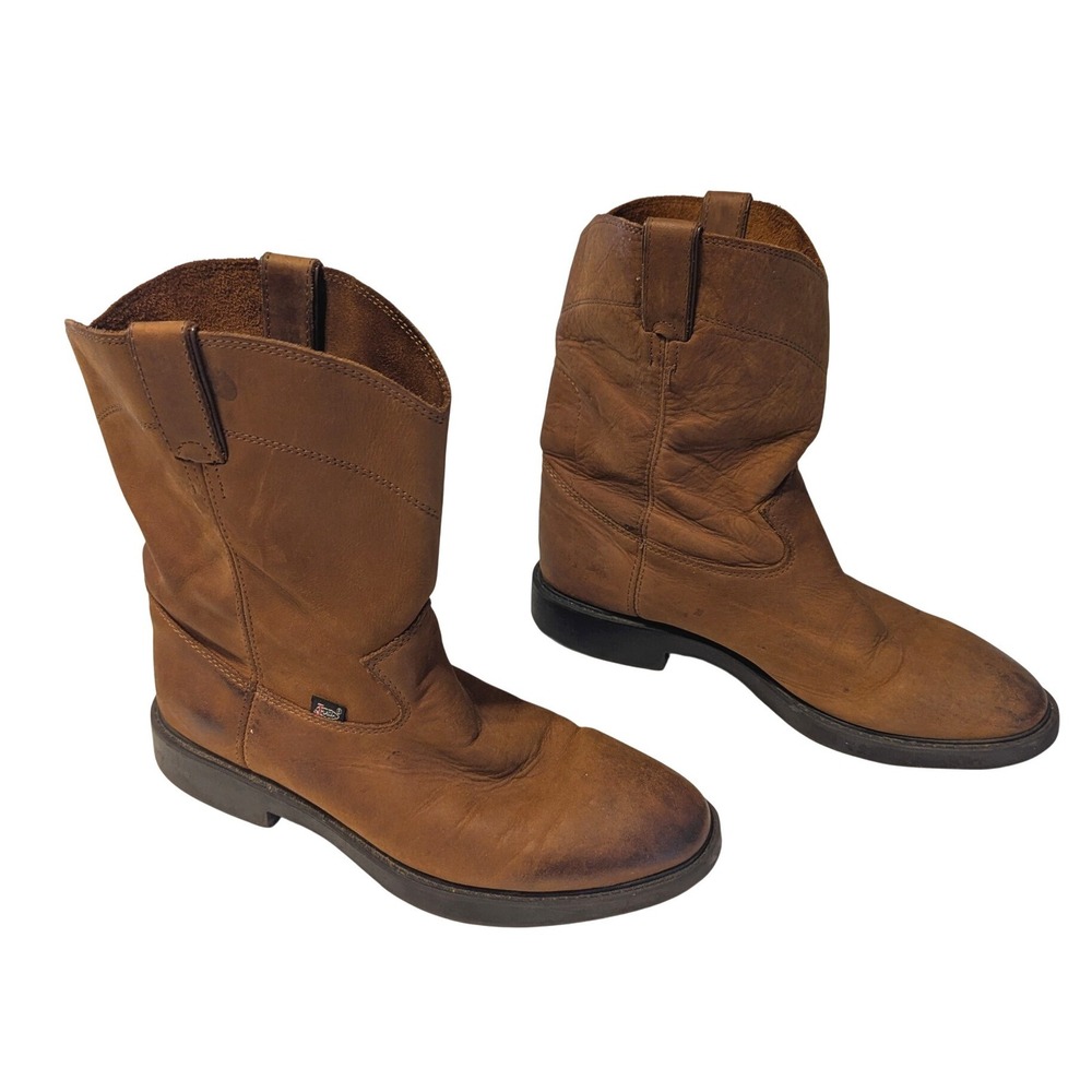 Justin Kids Sz 5.5D Aged Bark Work Boots Brown Leather Roper Cowboy Boots‎ 4782Y